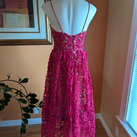 Fuchsia Crochet Lace Maxi Dress Size M - Picture 2 of 11